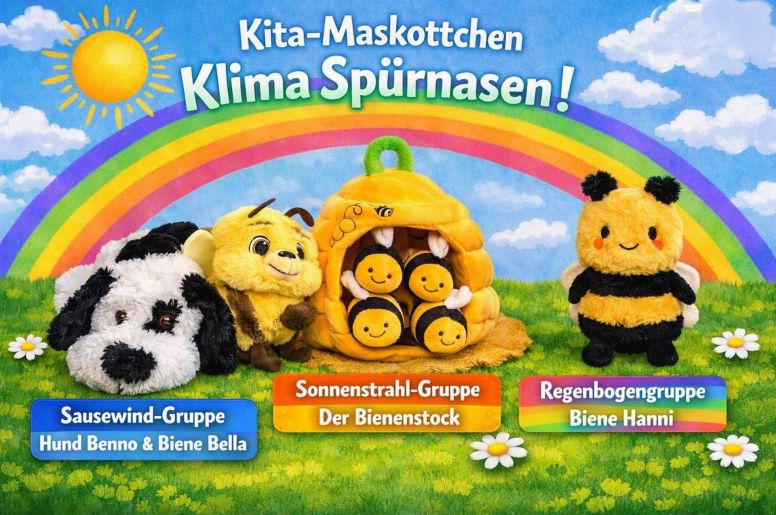 Foto: ev. Kindergarten Budenzauber
So sehen die Maskottchen des Klima-Spürnasen-Programms aus.